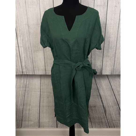 Talbots Dresses & Skirts - Talbots Women's Small Green Linen Tie Waist V-Neck Sheath Dress w/ Pockets